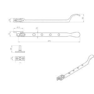 Victorian Casement Window Stay 270mm Length 2 Pins Included Polished Brass