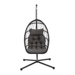 Folable 1 Seater Egg Chair Swing Chair Garden Hanging Chair with Metal Stand and Seat Cushion Pad