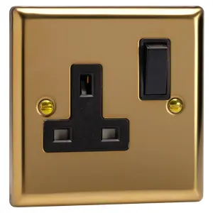 Varilight 1-Gang 13A Double Pole Switched Socket  Polished Brass