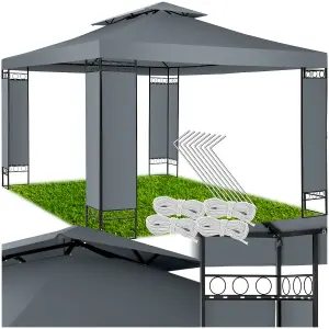 Gazebo Leyla - 3.9 x 2.9 m, water repellent, 50+ UV protection, double roof system - anthracite