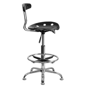 Vibrant Chrome Drafting Stool with Tractor Seat Black