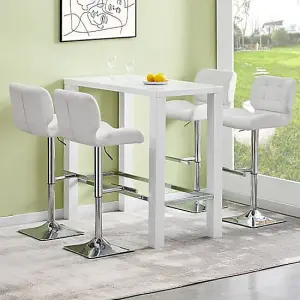 Jam Rectangular Glass White Bar Table 4 Candid White Stools