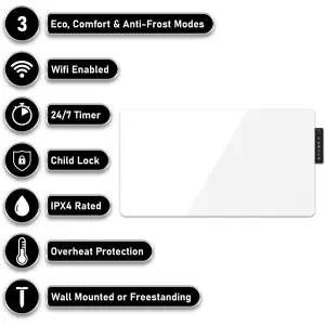 Mylek Radiator Glass Panel Heater White Wifi Enabled Smart with APP 2000W