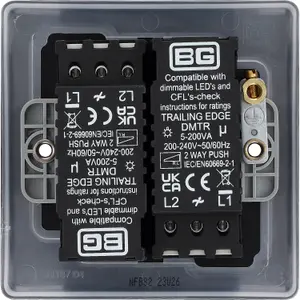 BG Nexus Metal Matt Black 200W Double Dimmer Switch, 2-Way Push On/Off, Trailing Edge