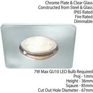 IP65 Bathroom Slim Square Ceiling Downlight Chrome Plated Recessed GU10 Lamp