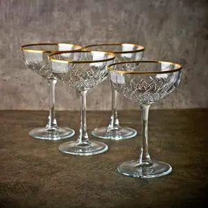 Queensway Home & Dining 255ml 4 Pcs Champagne Glasses Stemmed Tall Cocktail Glassware Set