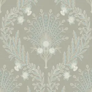 Grandeco Flora Damask Blown Vinyl Wallpaper, Taupe