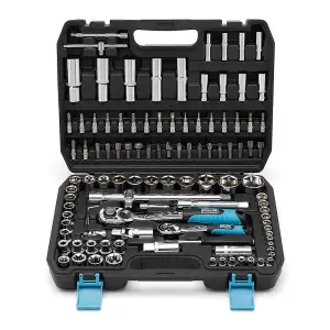 POLLOR 108 Pcs 1/4" & 1/2" Socket Ratchet Set Screwdriver Torx Set with Hard Case High Quality 72 Teeth Drive