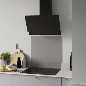 GoodHome AirSensor GHAG60ASBL Black steel & glass Angled Cooker hood (W)59.8cm - Gloss black