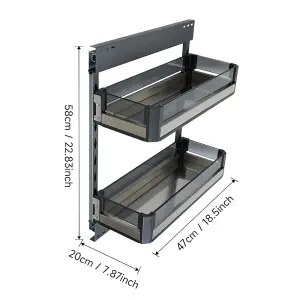 2 Tier Heavy Duty Slide Out Kitchen Storage Cupboard Organiser Shelf, Cabinet for Home Pantry Organisation 20 x 47 x 58cm