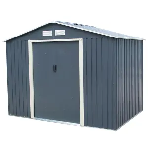 Charles Bentley 8ft x 6ft Grey Metal Garden Storage Shed Zinc Floor Frame