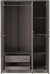 Lisbon 3 Door Mirrored Wardrobe Black Wood Grain Effect