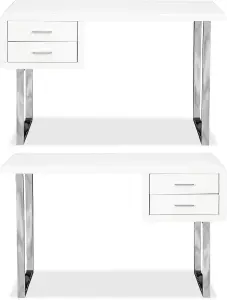 Homeology HARMONIA Gloss White with Chrome legs 2-Drawer Contemporary Home Office Luxury Computer Desk