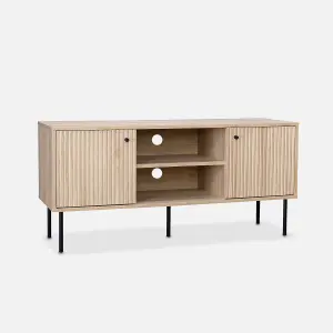 sweeek. 120cm TV stand with grooved wooden-effect Braga Natural 120x39x56.2 cm