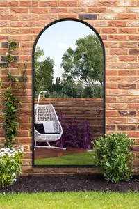 MirrorOutlet Arcus - Black Metal Framed Arched Garden Wall Mirror 63" X 31" (160CM X 80CM)