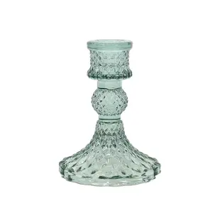 Glass Candle Holder Green Table Centerpiece Champagne Victorian Style Home Decor