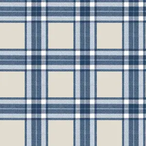 Galerie Cottage Chic Blue Large Tartan Plaid EcoDeco Material Wallpaper Roll