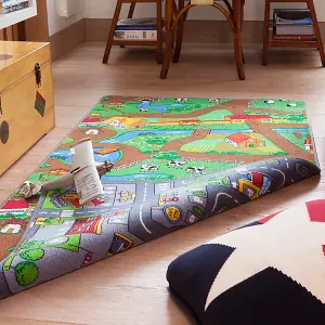 Kids Double Sided Play Mat Roads City Farm Play Room Rug 80x150cm