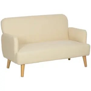 HOMCOM 2 Seater Sofa with 21cm Thick Padding and Wood Legs, Cream White