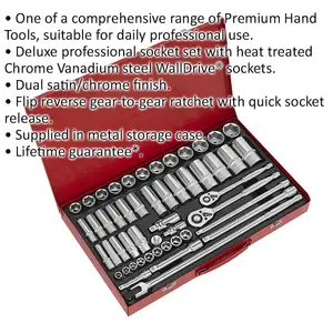 50 PACK Socket Set - 1/2" & 3/8" Metric Square Drive - Ratchet Handle Extension