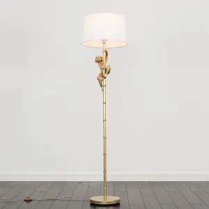 ValueLights Modern Gold Hanging Monkey Design Floor Lamp With White Tapered Shade - Includes 6w LED Bulb 3000K Warm White