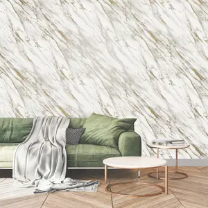 Rasch Realistic Marble Effect Metallic Shimmer Smooth Wallpaper Feature Wall White 284392