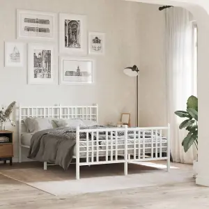 Berkfield Metal Bed Frame without Mattress with Footboard White 120x200cm