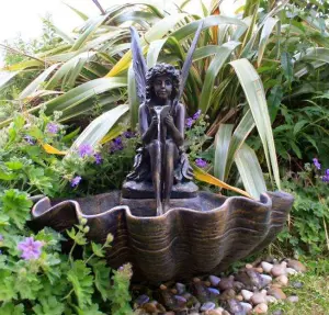 Primrose Fairy on a Clam Shell Mains Powered Garden Patio Outdoor Water Feature Fountain H78cm