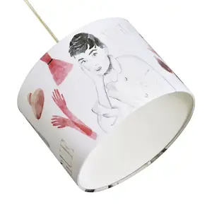 Audrey Hepburn Vogue Themed Fabric Lamp Shade with Pink Dresses and Gloves