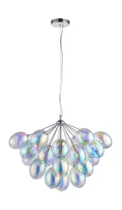 Anson Lighting Carlin 6lt Pendant light finished in Chrome plate and iridescent glass