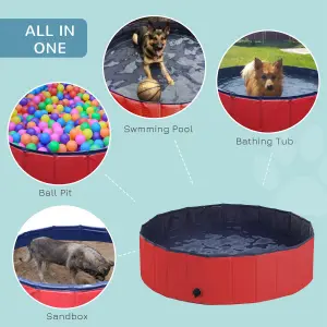 PawHut Pet Paddling Pool Cat Dog Indoor/ Outdoor Foldable 120cm Diameter Red