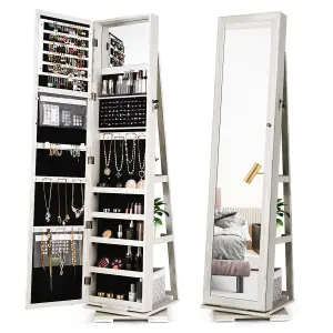 Costway 3-in-1 Rotating Jewelry Armoire Freestanding Lockable Jewelry Organizer w/ Makeup Mirror