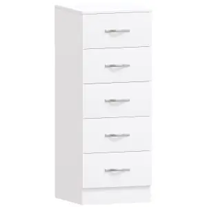 Vida Designs Riano White 5 Drawer Narrow Chest (H)900mm (W)345mm (D)360mm