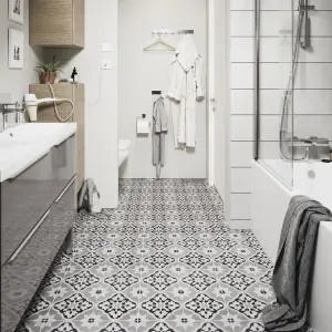 House of Mosaics Dagenham Grey & white Matt Patterned Porcelain Wall & floor Tile Sample