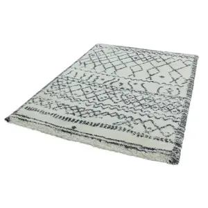 Cream Grey Geometric Luxurious Modern Shaggy Easy To Clean Dining Room Rug-80cm X 150cm