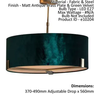 Ceiling Pendant Light Matt Antique Brass & Green Velvet 3 x 10W LED E27