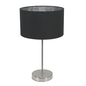 ValueLights Charles Chrome Stem Table Lamp with Black with Chrome Inner Lamp Shade and LED Bulb