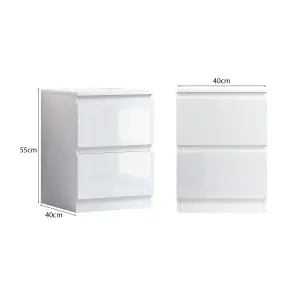 2 Drawer Bedside Table Nightstand High Gloss White