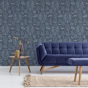 Crown Archives Woodland Wallpaper Dark Blue M1169