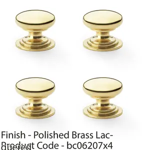 4 PACK - Stepped Round Door Knob Polished Brass 25mm Classic Kitchen Cabinet Pull Handle