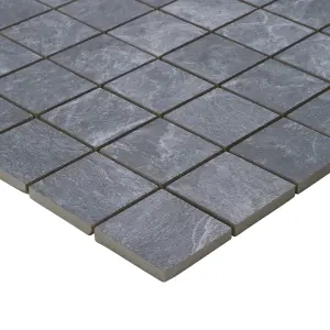 Shaded slate Anthracite Matt Porcelain Mosaic tile sheet, (L)300mm (W)300mm