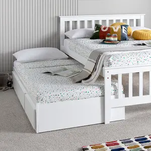 Malvern White 3 Drawer Wooden Double Bed With Trundle