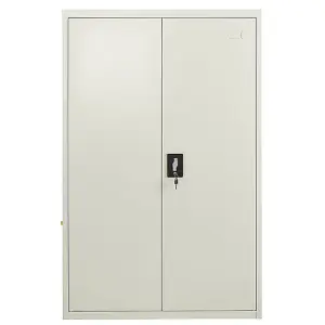 Metal Storage Cupboard Grey 2 Door Tall Lockable Steel Filing Cabinet 3 Shelves Office, Garage Tool, Utility, Kitchen use