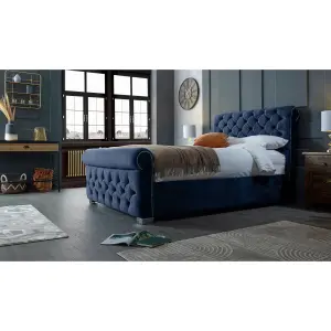 Veneta Plush Velvet Blue Bed Frame