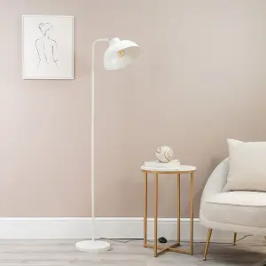 ValueLights Morris White Metal Stem Standing Floor Lamp with Angled Dome Shade for Living Room office