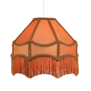 Traditional Victorian Empire Lampshade in Mustard Ochre Velvet with Long Tassels