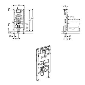 Geberit Duofix Delta 98cm Frame with Delta Cistern for Wall-Hung Toilets inc Delta30 Chrome Flush Plate