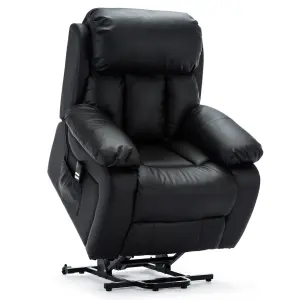 Chester Dual Motor Electric Rise Recliner Bonded Leather Armchair Electric Lift Riser Chair (Black)