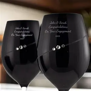 Personalised Black Wine Glasses With Swarovski Elements