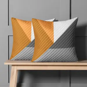 2 Pack Geometric Pinsonic Cushion Covers, Ochre - 45 x 45cm